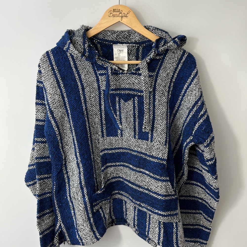 Blue and White Striped Baja Hoodie